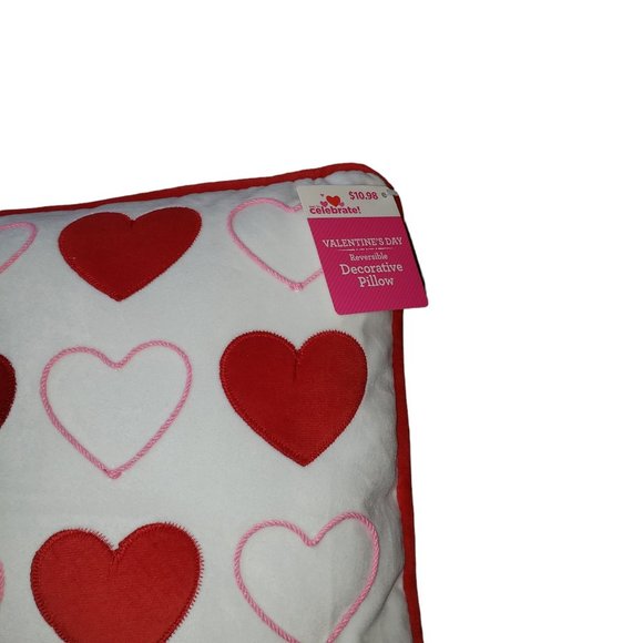 Celebrate Valentine 14" Square Reversible Red/White Heart PIllow - Picture 3 of 7